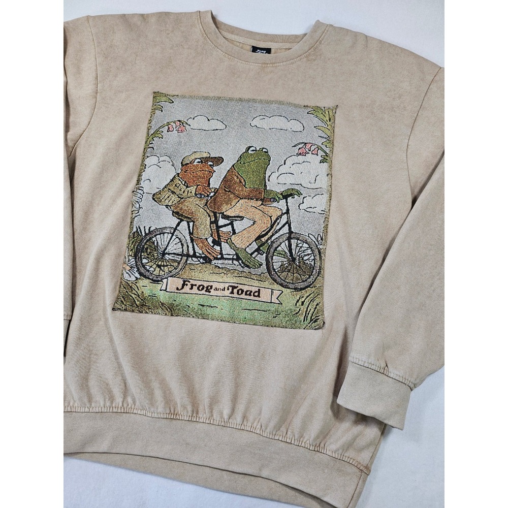 Frog and Toad Woven Tapestry Crewneck Sweatshirt Lg Cottagecore Mineral Wash Nwt